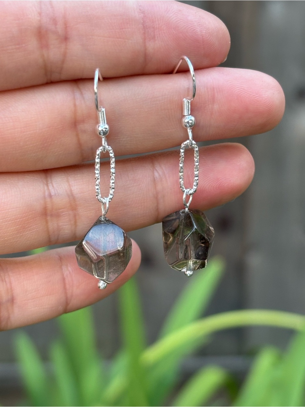 Stainless steel faceted smoky quartz drop earrings ZZER00002